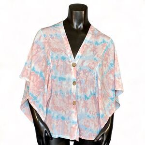 Do Everything in Love Button Down Blouse Bat Wing Sleeve Loose Fit